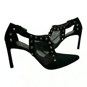 Stuart Weitzman Saunter Studded Suede Ankle Heeled Pumps Heels Black Size 8 M